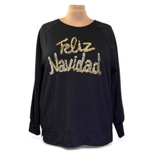 PHILOSOPHY Republic FELIZ NAVIDAD Black Sequin Sweatshirt, NWOT! Size 1X